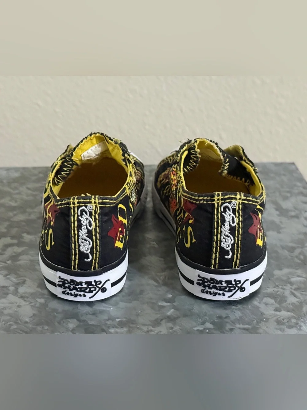 Ed Hardy Kids Black and Yellow Tattoo Graphic Slip-On Sneakers, Toddler Size 8